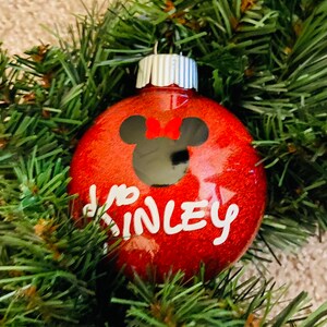 Personalized Mickey and Minnie Glitter Christmas Ornaments