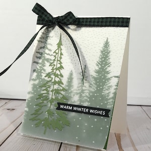 Snowy Trees Vellum Overlay Christmas Card - Handmade