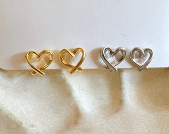 Clip On Earrings Simple Gold/Silver Love Heart 16K Gold Plated 1 Pair | New Pain Free Clip Coil Design｜Non Pierced Ears | Jewelry Gift