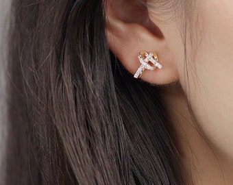 Clip On Earrings Gold/Silver Shiny Zircon Rhinestone Minimalist Knot | New Pain Free Clip Coil Design | Non Pierced Ears |Jewelry Gift