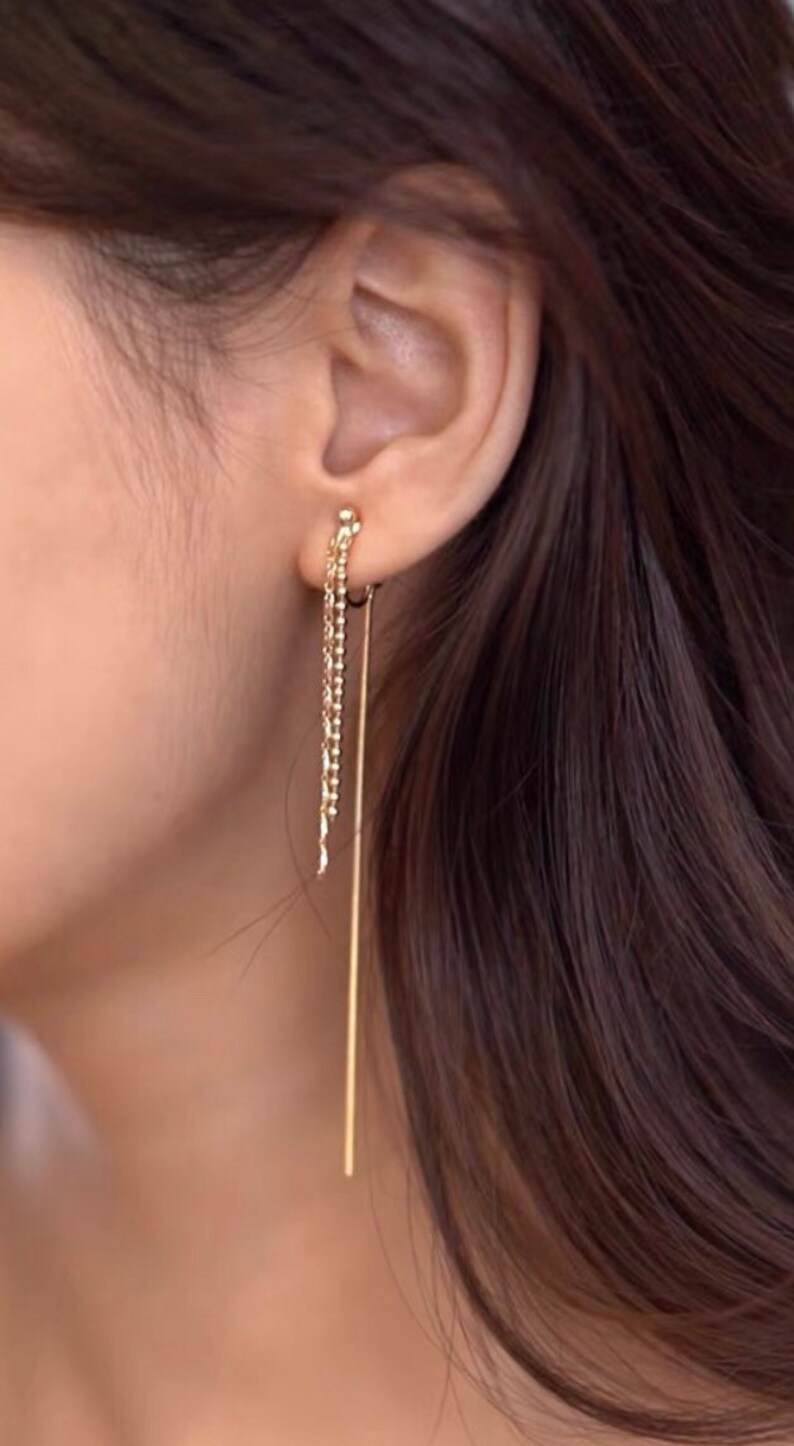 Clip On Earrings Invisible Gold/Silver Long Tassel Chain image 5