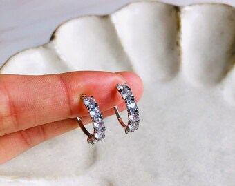 Clip On Earrings Invisible Silver Zircon Rhinestone Big Simple Minimalist Hoop | New Pain Free Clip Coil Design | Non Pierced Ears