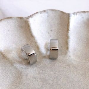 Clip On Earrings Invisible Clip Chunky Silver Simple Geometric Square Minimalist Studs New Pain Free Clip Coil Design Non Pierced Ears zdjęcie 8