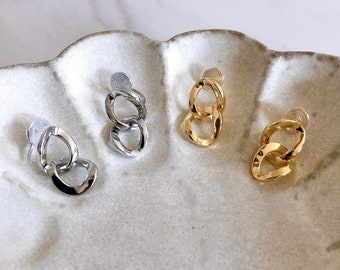 Clip On Earrings Invisible Gold/Silver Chic Medium Chain Link | New Invisible Pain Free Clip Coil Design | Non Pierced Ears