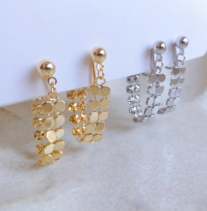 Clip On Earrings Invisible Gold/Silver Rain Tassel Drop New Invisible Pain Free Clip Coil Design Non Pierced Ears Jewelry Gift Bild 1