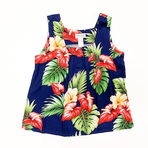 Ladies Hawaiian Floral Square Neck Blouse, Made In Hawaii, hibiscus, anthurium, fern