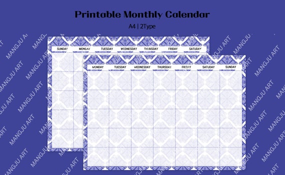 Printable Calendar Monthly Calendar Blank Monthly Plan | Etsy