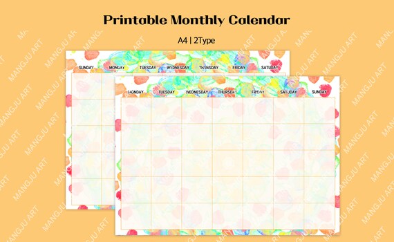 Printable Calendar Monthly Calendar Blank Monthly Plan | Etsy