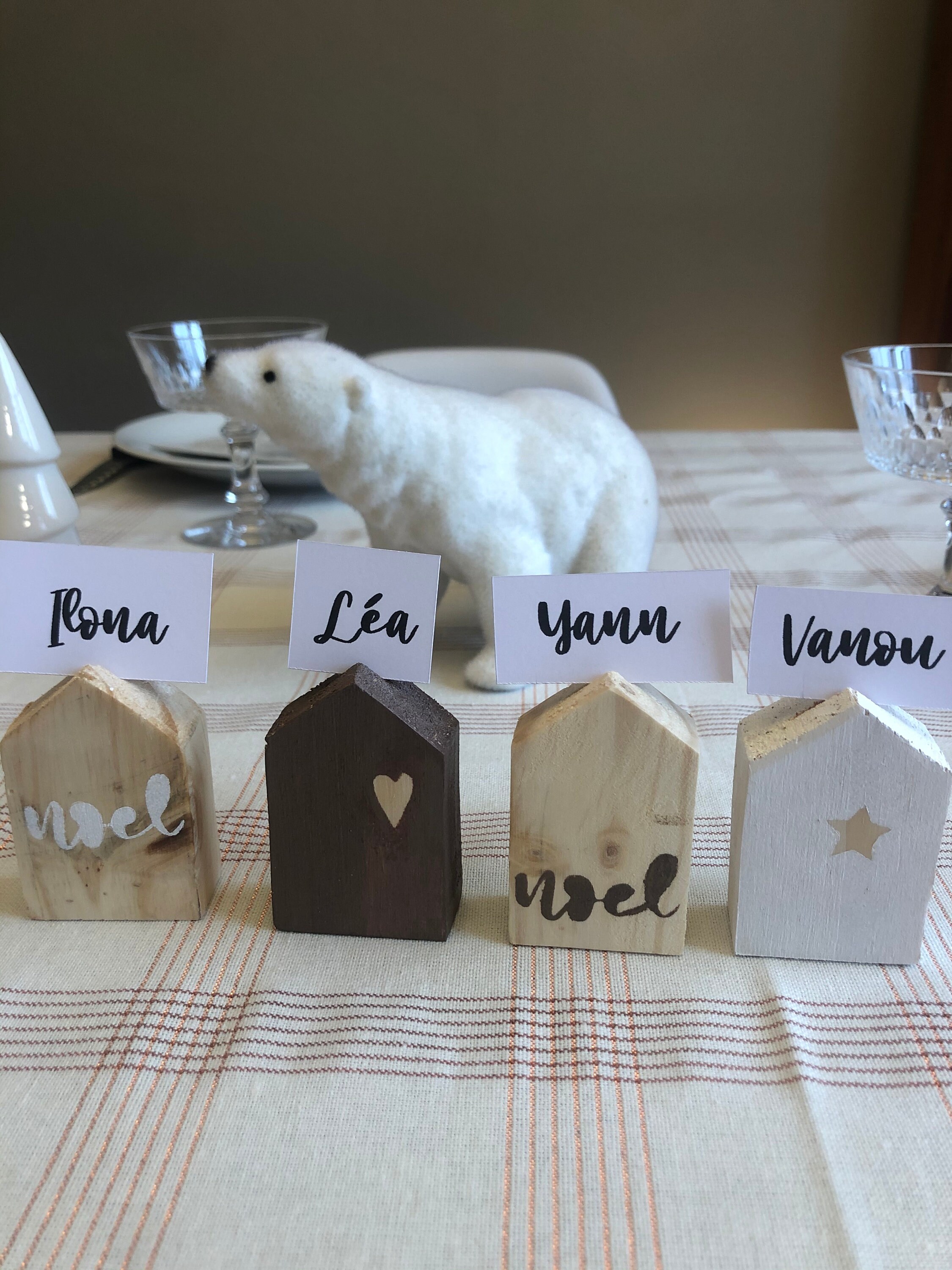 Decoration de Noël - Decoration Table Petites Maisons en Bois Marque Place Objet Décoration Noël