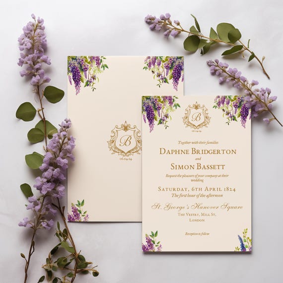 Bridgerton Wedding Invitation Template: Vintage Regency DIY (Canva Editable)