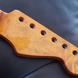 Strat Guitar Neck vintage style beautiful aged roasted finish medium size frets mother of pearl Possition Markers. image 3