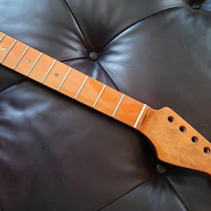 Strat Guitar Neck vintage style beautiful aged roasted finish medium size frets mother of pearl Possition Markers. image 4