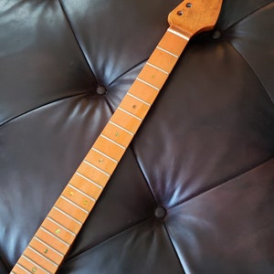 Strat Guitar Neck vintage style beautiful aged roasted finish medium size frets mother of pearl Possition Markers. image 1