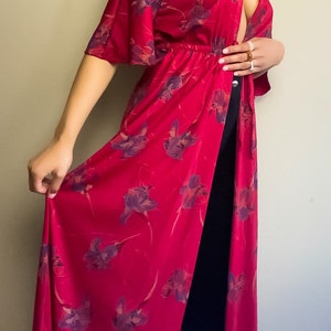 70s Vintage Bohemian Floral Long Robe Dress Long Wrap Dress Hippie Dresses V Neck Dresses Floral Wrap Dress S-M image 1