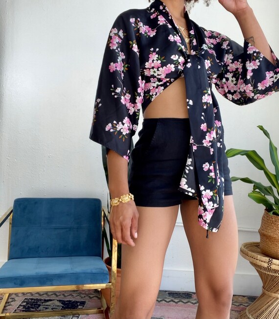 Rareism Women Baudel Green Kimono Sleeve Tie-Up Neck Tie Up Closure Relaxed Fit Floral Print Top