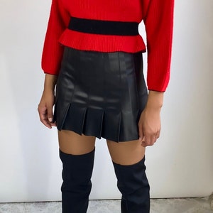 Vintage Peplum Sweater Red Black Sweater High neck sweater Mock neck crop sweater S image 4