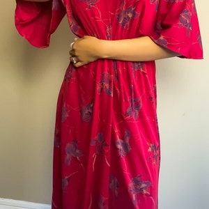 70s Vintage Bohemian Floral Long Robe Dress Long Wrap Dress Hippie Dresses V Neck Dresses Floral Wrap Dress S-M image 6