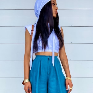 80s High Waisted Mom Short in Cyan Blue Vintage Shorts High Rise pants Blue high waisted shorts 25 image 1