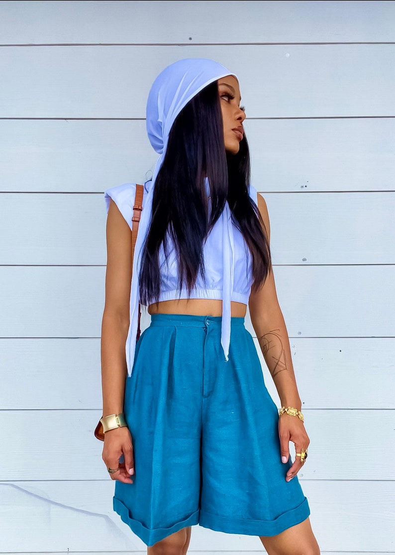 80s High Waisted Mom Short in Cyan Blue Vintage Shorts High Rise pants Blue high waisted shorts 25 image 1