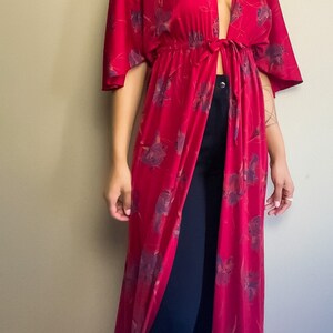 70s Vintage Bohemian Floral Long Robe Dress Long Wrap Dress Hippie Dresses V Neck Dresses Floral Wrap Dress S-M image 4