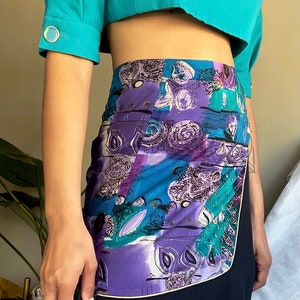 80s Abstract Paisley Print Wrap Skirt Purple Multi Vintage Cotton Skirts Boho Wrap Skirt Paisley SkirtS image 1
