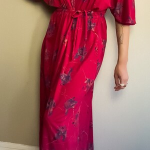 70s Vintage Bohemian Floral Long Robe Dress Long Wrap Dress Hippie Dresses V Neck Dresses Floral Wrap Dress S-M image 3