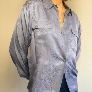 90s Vintage Grey Silk Blouse Long Sleeve Silk Shirt Silk Tops Silk Blouses M image 4