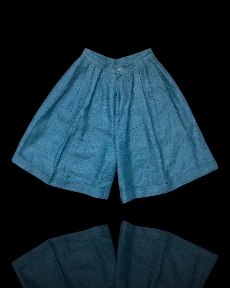 80s High Waisted Mom Short in Cyan Blue Vintage Shorts High Rise pants Blue high waisted shorts 25 image 3