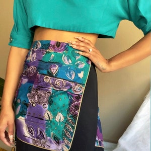 80s Abstract Paisley Print Wrap Skirt Purple Multi Vintage Cotton Skirts Boho Wrap Skirt Paisley SkirtS image 3