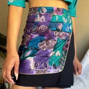 80s Abstract Paisley Print Wrap Skirt Purple Multi Vintage Cotton Skirts Boho Wrap Skirt Paisley SkirtS image 2