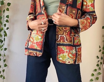 Vintage 80s Rayon Floral Boho Abstract Print Blazer | Bohemian Top | Bohemian Jacket (10)