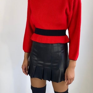 Vintage Peplum Sweater Red Black Sweater High neck sweater Mock neck crop sweater S image 3