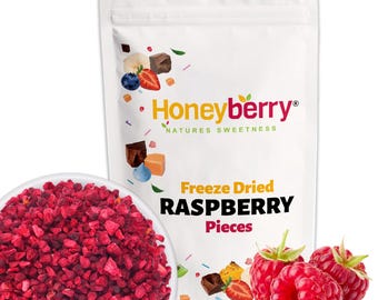Freeze Dried Raspberry Pieces - Natural Dehydrated Diced Berries, No Added Sugar, Healthy Snack & Baking Ingredient