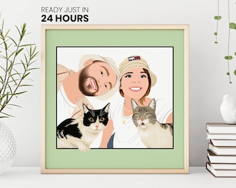 Digital Portrait, Anniversary Gift, Couples Gift