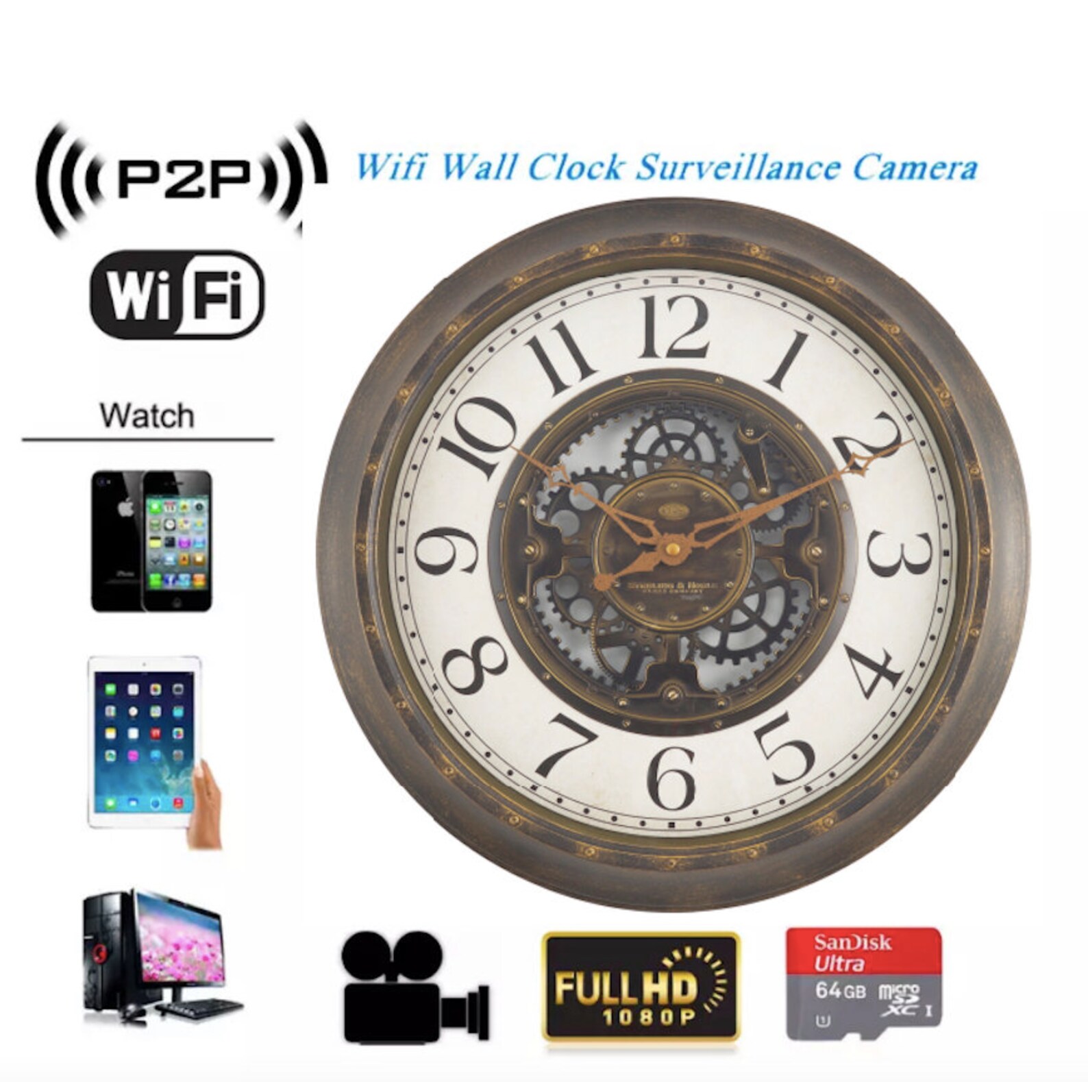 WiFi Hidden Spy Camera Wall Clock Nanny Wall DVR Motion Etsy