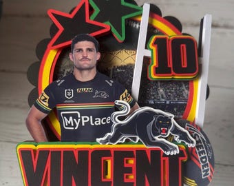 Décoration pour gâteau Panthères | Gâteau Panthers de Penrith | NRL Décoration pour gâteau | Décoration pour gâteau sur le thème de la LNR | Anniversaire de la LNR | Fête de la ligue de rugby