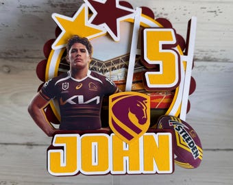 Broncos Cake Topper | Brisbane Broncos Cake | NRL Cake Topper | NRL theme Cake Topper | NRL Birthday | rugby league party | Reece Walsh