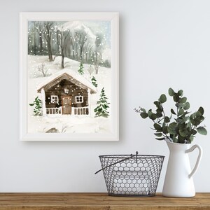 Farmhouse Wall Decor, Cottagecore, Winter Wonderland, Watercolor Forest Home, Watercolor Landscape, Winter Forest Print, Snow, Nursery Decor