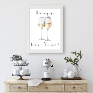 Happy New Year! Watercolor Art Print, Farmhouse Wall Decor, Cottagecore, Printable Art, Champagne