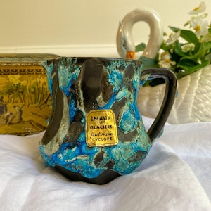 RARE pichet moderne français du milieu du siècle, cruche d'écume de mer Cyclope, poterie de lave épaisse, poterie Le Cyclope d'Annecy France Charles Cart