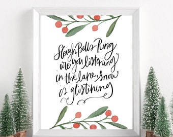 Sleigh Bells Ring Christmas Printable Home Decor Wall Art DIY Christmas Print Holiday Sign Coffee Bar Sign, Christmas Song Print