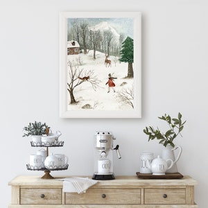 Little Girl Walking in the Snow Christmas Print. Printable Artwork for your home. Get yours today!