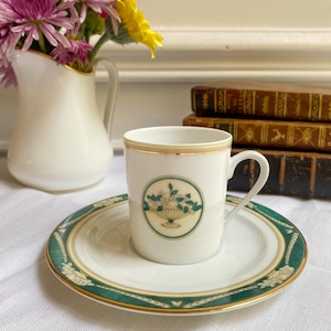 RARE Gorgeous vintage Art Deco Limoges espresso coffee cup and saucer, Philippe Deshoulieres, Amboise Collection