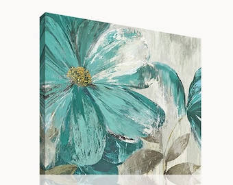 Hand Painted Canvas Wall Art –Blue Blossom Flower oil Painting for Wall Decoration, Floral Artwork  Ready to Hang