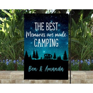 Personalized Camping Flag, Custom Campsite Sign, Camper Gift, RV Campsite Gift, Happy Campers, Family Name Garden Flag, Camper gift