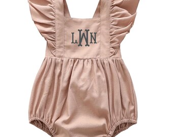 Baby Girl Romper | Infant Ruffle Denim Jumpsuit | Newborn to 24 Months | Toddler Girl Outfit | Cute Summer Clothes | Personalized Option