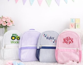 Personalized Toddler Seersucker Backpack – Custom Embroidered Name or Design | Small Kids Backpack for Preschool & Travel