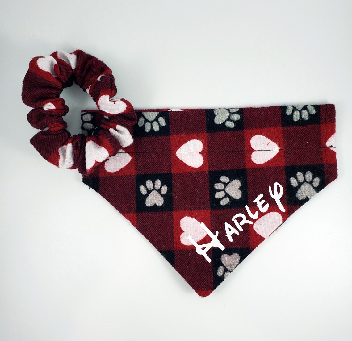 Hearts and Paws Matching Dog Bandana Scrunchie Set Match Etsy