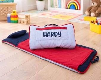 Personalized Preschool Nap Mat with Embroidered Name | Toddler Nap Mat for Daycare | Roll Up Kids Sleeping Mat | Custom Nap Mat with Blanket