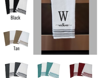Personalized Kitchen Hand Towels - 2 Piece Set Custom Monogram | Absorbent Dish Towels | Housewarming Gift